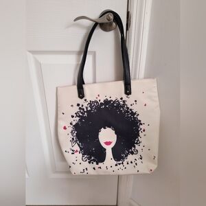 Canvas Tote Bag with Black and Pink Accents